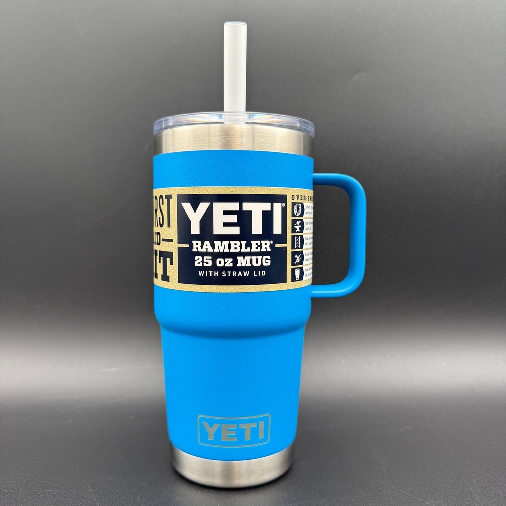 YETI Rambler 25 oz Mug with Straw Lid Big Wave Blue Insulated Cup Scuffs READ